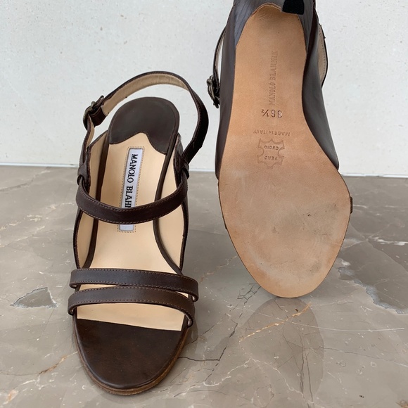 Manolo Blahnik Brown Leather Strappy Sandals, 36.5 - Picture 10 of 14